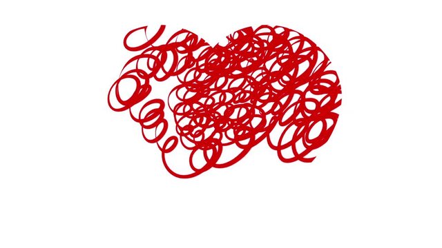 Red colored heart-shaped graphic symbol, in formation with brush strokes, on a white background.