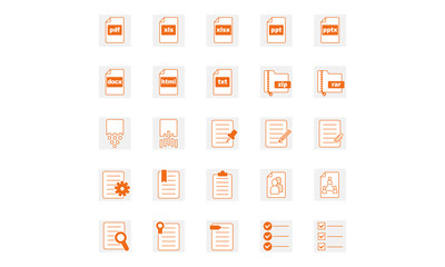 set of icons file name,documents names,check box,pins
