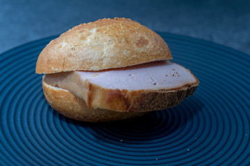 Fresh made Meat Loaf on dark background (German Leberkaese)