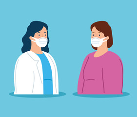 Obraz na płótnie Canvas doctor female with woman sick using face mask vector illustration design