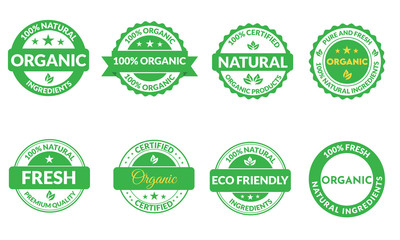 Obraz premium Organic Seal Design. 100% Natural product with premium certified quality. Pure and fresh label design. Eco friendly and Natural ingredients Logo and Seal and Sticker Design