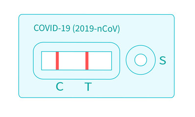 Test result pandemic COVID-19. Concept of disease caused by the virus outbreak. Positive test result by rapid test device for coronavirus novel coronavirus 2019. Vector illustration in flat style.