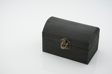 old wooden trunk on white background.