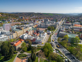 Aerial view of center Zlin, modern town in Moravia