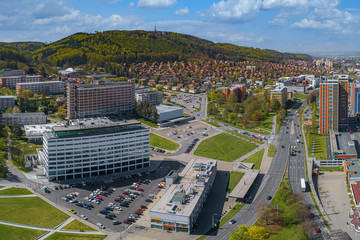 Aerial view of center Zlin, modern town in Moravia