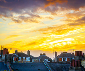 Sunset in London suburb area, UK