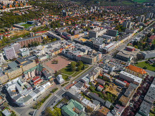 Fototapeta premium Aerial view of center Zlin, modern town in Moravia