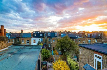 Sunset in London suburb area, UK