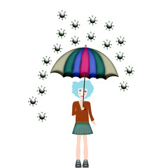 
girl with an umbrella against the corona virus, social distance