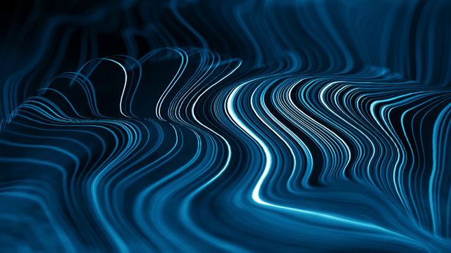 Artificial intelligence abstract background. Technology digital illustration with blue line flow. Motion graphic futuristic element. Energy pattern with modern space wave structure. Light backdrop for