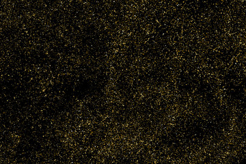 Gold Glitter Texture Isolated on Black Background. Golden stardust. Amber Particles Color. Sparkles Rain. Vector Illustration, Eps 10.