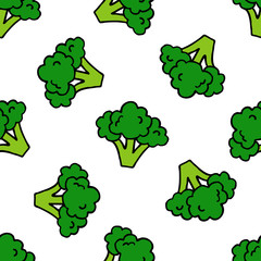 broccoli seamless doodle pattern, vector illustration