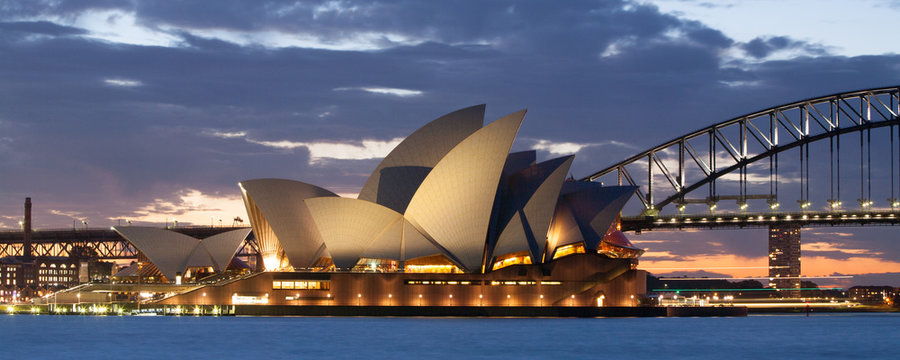 Sydney Opera House And Bridge At Dusk