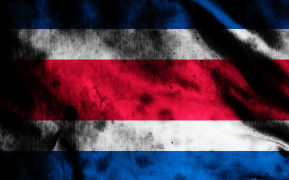 Costa Rica flag on old fabric