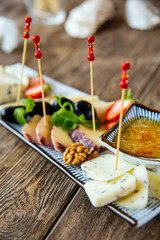 Gourmet wine appetizers cheese and olives