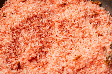 Pink aromatic bath salt, relaxation spa. Spa and aromatic cosmetics concept.