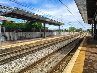 View on the train tracks of the San Giorgio delle Pertiche station, Padua - Italy