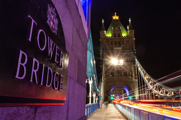 Fototapeta na wymiar Tower Bridge in London, United Kingdom. Long exposure and night shot.