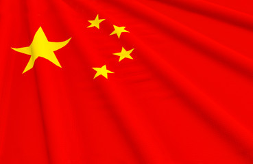 3d rendering. waving China national Flag wall background.