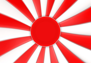 3d rendeirng. Red and white plate swirl twist art design with circle on center as japanese flag sign background.