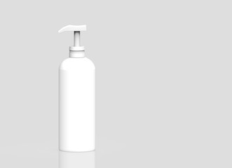 3d rendering. Empty no label white plastic liquid bottle on gray background.