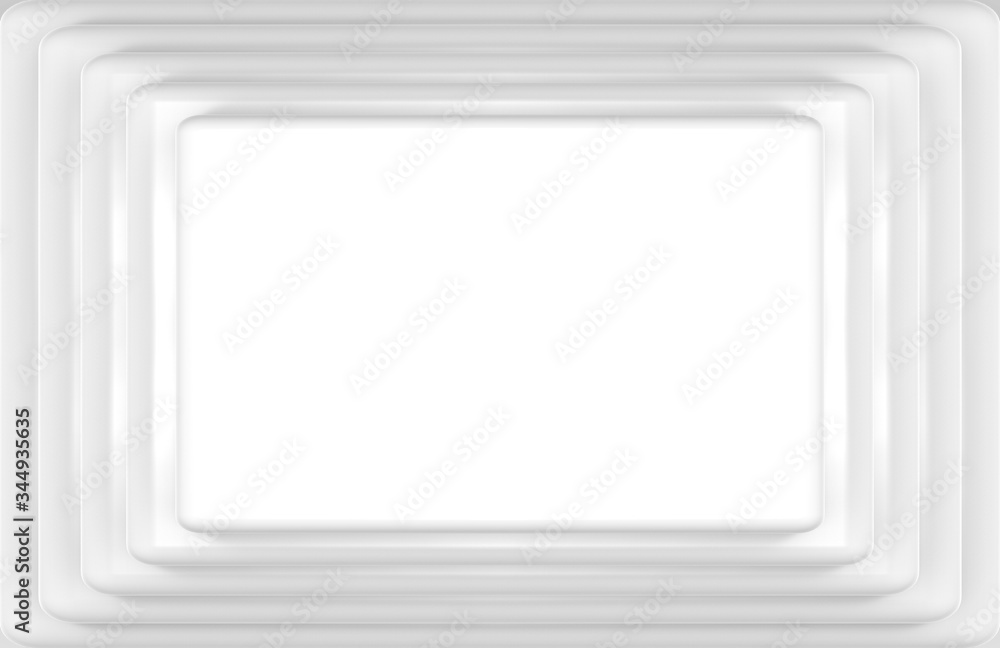 Poster 3d rendering. many layer of empty white square rectangle paper plate or stage background.