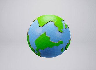 3D rendering of Earth low poly on white background - 344936600