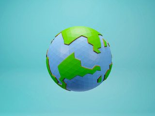 3D rendering of Earth low poly on Blue background - 344936604