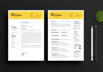 Minimal Resume and Cover Letter Layout with Yellow Elements