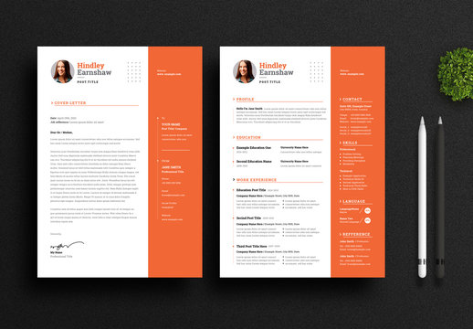 Resume and Cover Letter Layout with Orange Accents