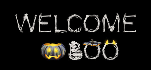 Fototapeta na wymiar Halloween Welcome and Boo word- art. Poster elements for greetings design
