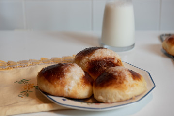 Homemade Swiss buns, brioche buns typical of Madrid.