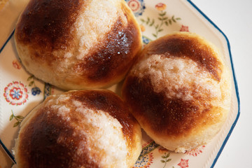 Homemade Swiss buns, brioche buns typical of Madrid.
