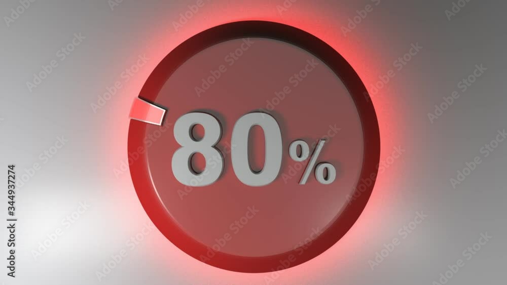 Poster a red circle sign with the write 80% and a rotating cursor - 3d rendering video clip