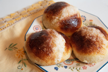 Homemade Swiss buns, brioche buns typical of Madrid.