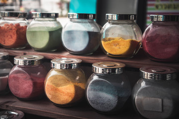 Glass bottles of various colors