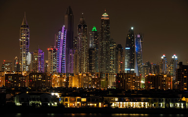 Skyline of Dubai at night.