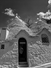 Black and White Photography of a Trulli house in Alberobello city, Apulia, Italy.