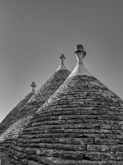 Fototapeta na wymiar Black and White Photography of a Typical houses in Alberobello, Italy