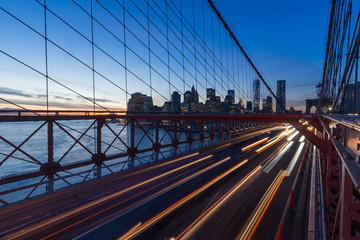 Fototapeta na wymiar New York City - sunset over Manhattan from Brooklyn Bridge.