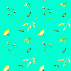 Fototapeta na wymiar Delicate watercolor pattern with yellow roses and leaves.