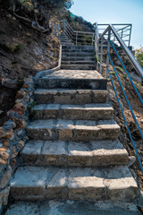 Stone staircase after renovation on the trail leading from St. George Monastery to Jasper Beach,...