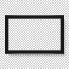 Modern tablet with blank screen. Tablet mockup isolated on transparent background. Realistic vector illustration.