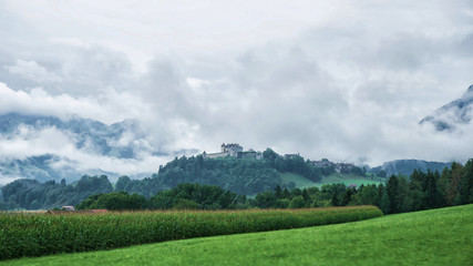 Gruyeres Castle on Prealps mountains in Canton Fribourg in Swiss