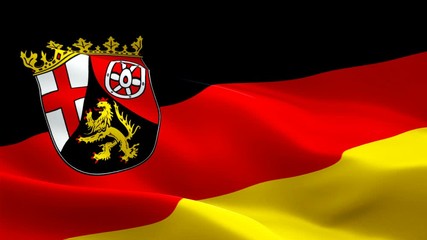 Rhineland Palatinate waving flag of Germany country. National 3d Rheinland-Pfalz flag waving. Sign of Rhineland Palatinate seamless loop animation. Rheinland-Pfalz flag HD resolution Background. Rhine