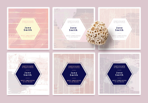 Set of Hand Painted Certificate Card Layouts in Soft Colors