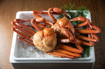 japanese snow crabs in styrofoam box