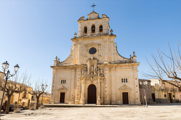 Architectural Sights of St. Sebastiano Church in Ferla, Province of Syracuse, Italy.