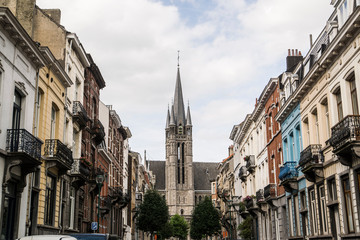 colorful erupoean streets and chapel in brussels belgium