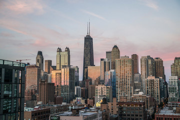 skyline view of chicago during sunset
